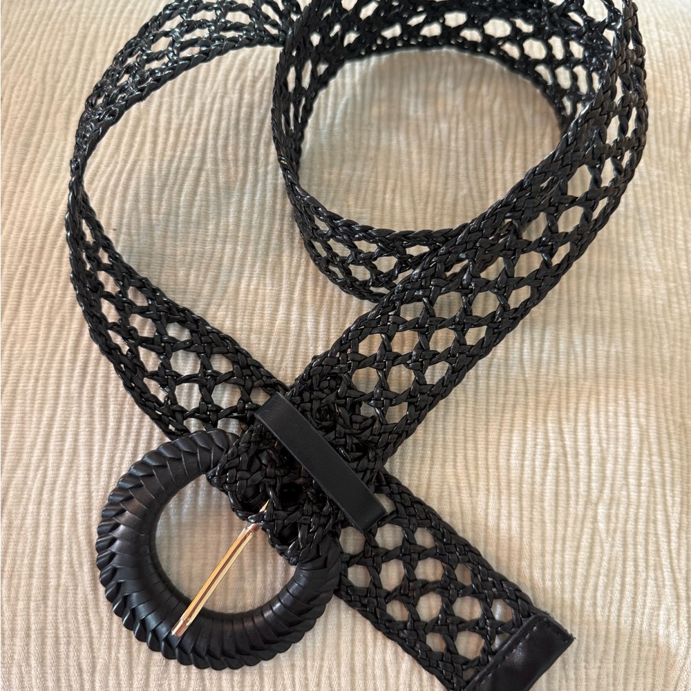 Black Woven Round-Buckle Women's Belt